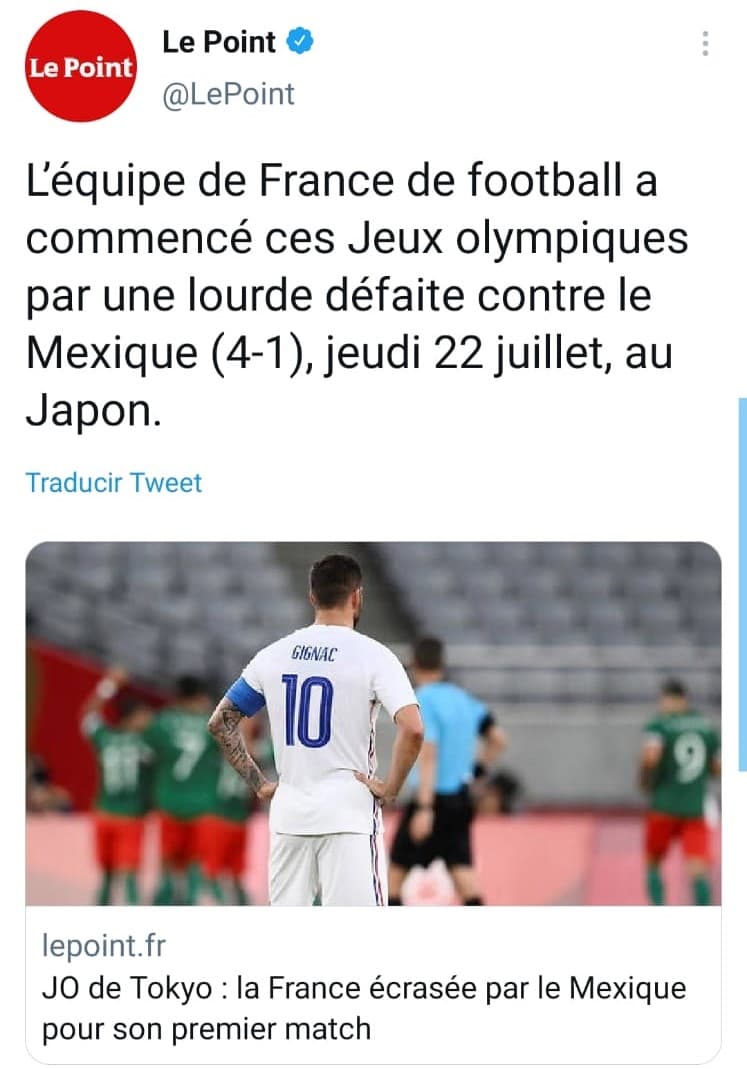 Estas fueron algunas de las reacciones, nacionales e internacionales, sobre la victoria de México ante Francia en su partido inaugural en los Juegos Olímpicos de Tokyo 2020.
