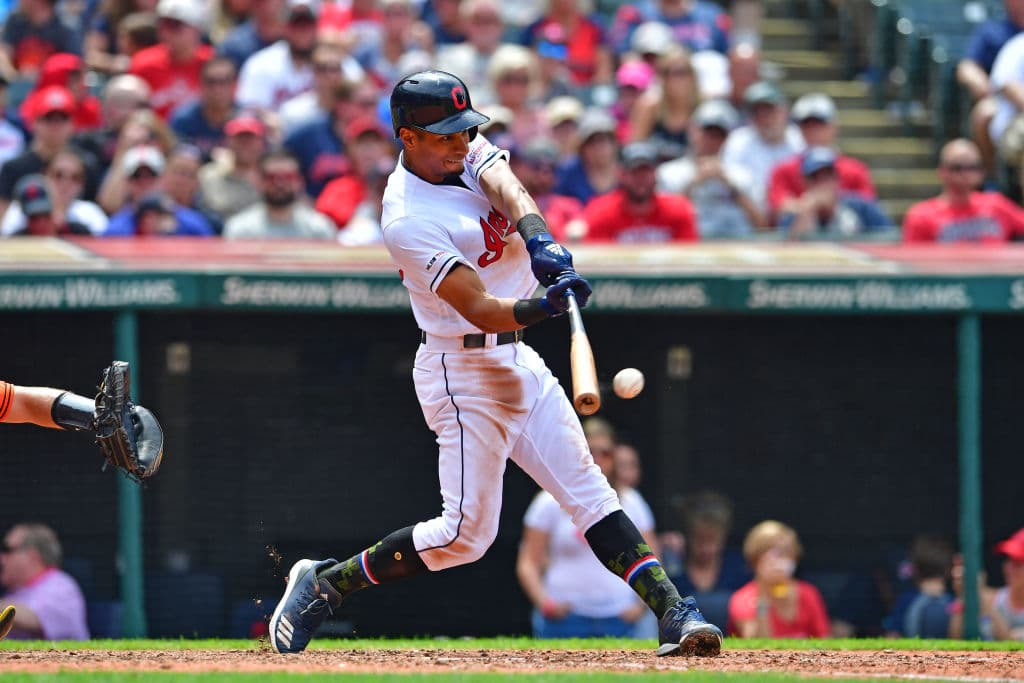 Oscar Mercado de los Cleveland Indians conectó su primer jonrón en las Grandes Ligas en el sexto inning, un doblete impulsor en el sexto inning ante los Baltimore Orioles.