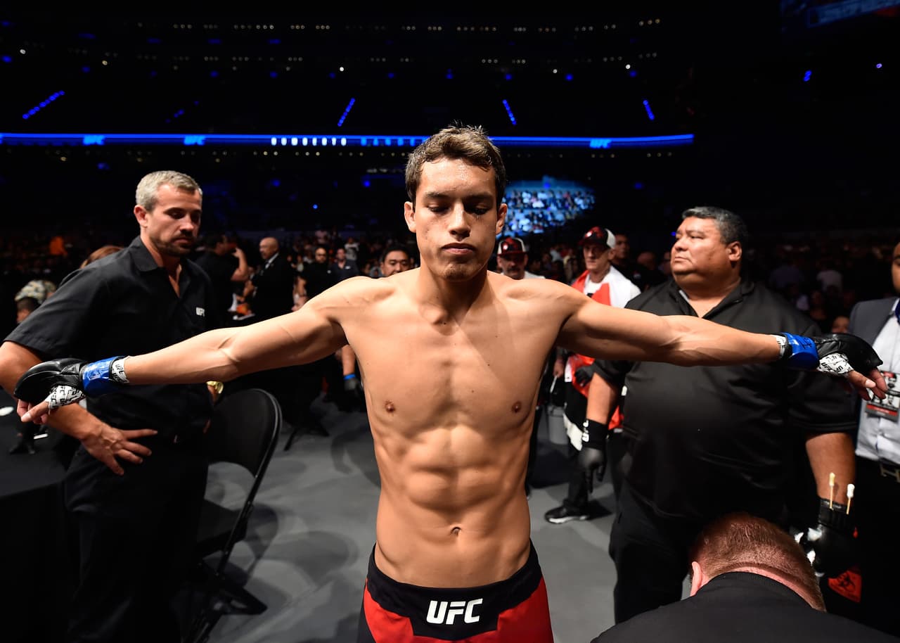 MEXICO CITY, MEXICO - AUGUST 05: Humberto Bandenay of Peru enters the Octagon before facing Martin Bravo of Mexico in their lightweight bout during the UFC Fight Night event at Arena Ciudad de Mexico on August 5, 2017 in Mexico City, Mexico. (Photo by Jeff Bottari/Zuffa LLC/Zuffa LLC via Getty Images)