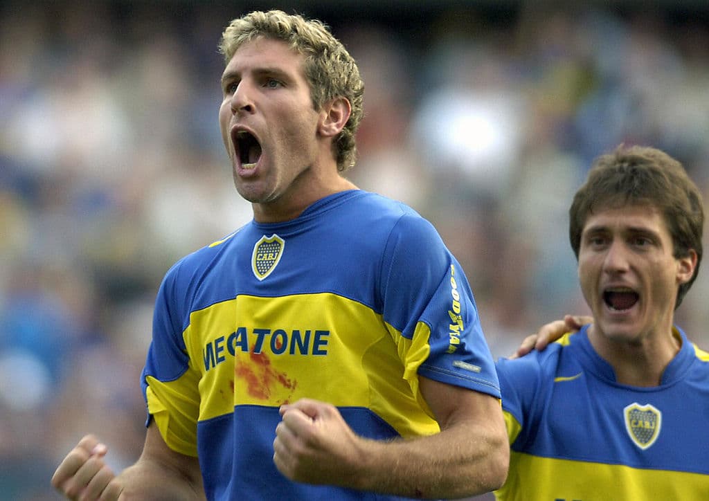 Palermo y Guillermo Barros Schelotto en La Bombonera. Martín consiguió catorce títulos con Boca Juniors.