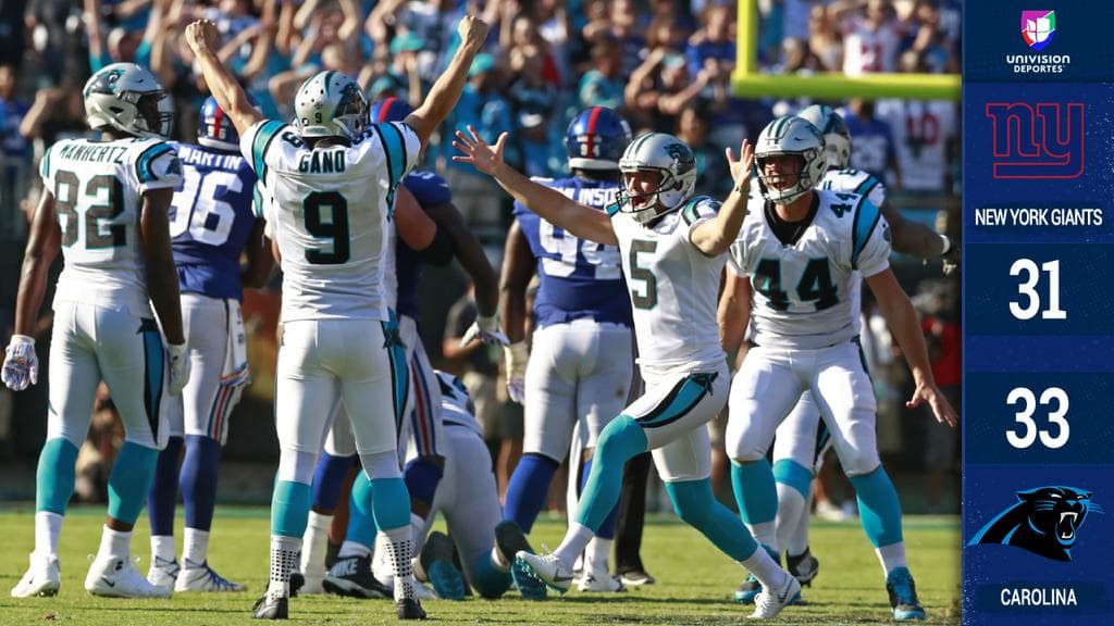 Graham Gano pateó un gol de campo de 63 yardas cuando el reloj expiraba para que los Carolina Pantehrs superaran a los Giants, pese a la gran actuación de Eli Manning y Odell Beckham Jr.