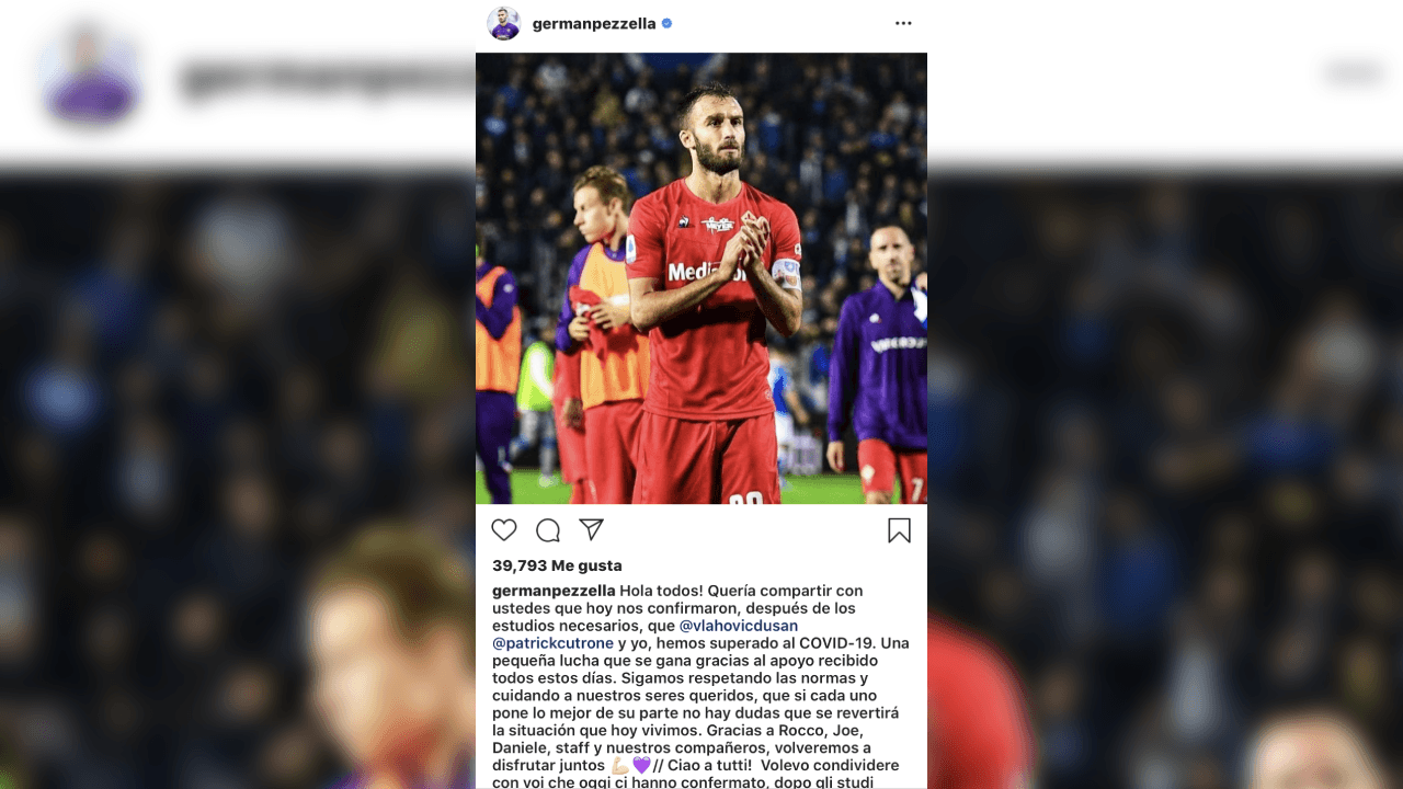 “¡Hola todos! Quería compartir con ustedes que hoy nos confirmaron, después de los estudios necesarios, que Vlahovic Dusan, Patrick Cutrone y yo, hemos superado al COVID-19. Una pequeña lucha que se gana gracias al apoyo recibido todos estos días. Sigamos respetando las normas y cuidando a nuestros seres queridos, que si cada uno pone lo mejor de su parte
<b> </b>no hay dudas que se revertirá la situación que hoy vivimos. Gracias a Rocco, Joe, Daniele,
<i>staff </i>y nuestros compañeros, volveremos a disfrutar juntos”, manifestó en su cuenta de Instagram