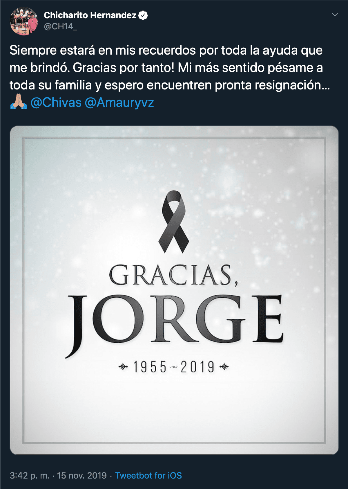 Clubes y jugadores lamentan profundamente el sensible fallecimiento de Jorge Vergara Madrigal.