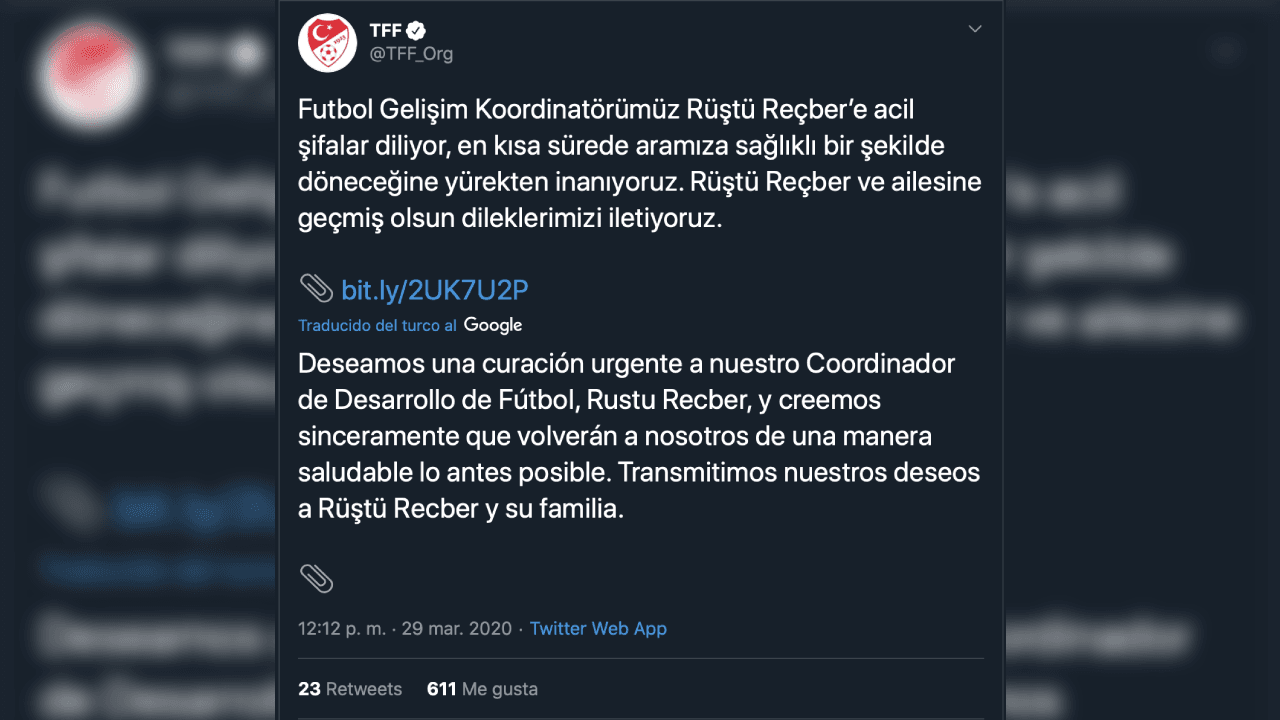 Rüştü Reçber está próximo a cumplir 47 años el próximos 30 de mayo. Antes de enfermarse fungía como Coordinador de Desarrollo Deportivo en Turquía. Esto fue lo que comentó la Federación de Turquía en su cuenta donde desean una pronta reincorporación.