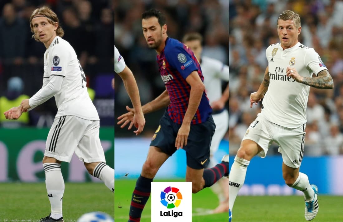 <b>Mediocampo: </b>Luka Modric (Real Madrid), Sergio Busquets (Barcelona), Toni Kroos (Real Madrid).