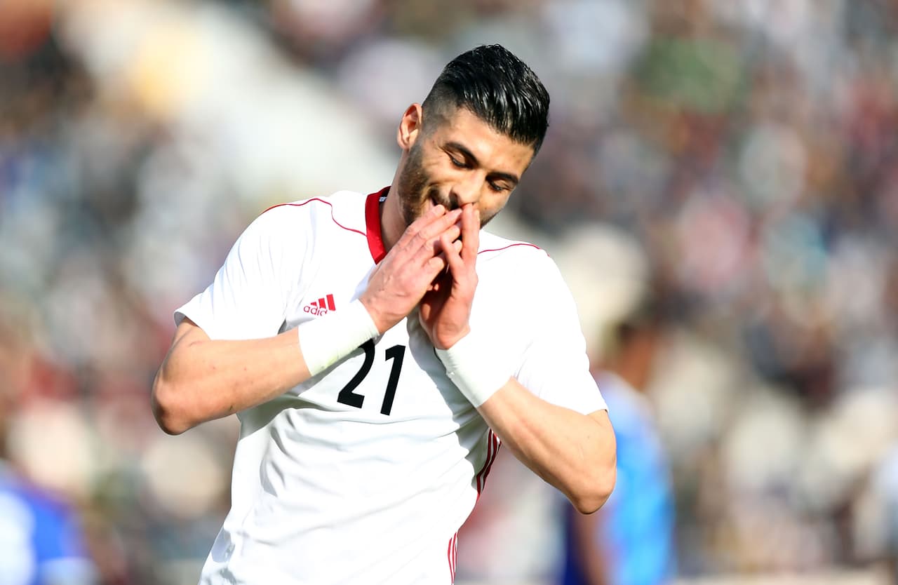 TEHRAN, IRAN - MARCH 17: Kaveh Rezaei of Iran reacts during the International Friendly bwtween Iran and Sierra Leone at Azadi Stadium on March 17, 2018 in Tehran, Iran. (Photo by Amin M. Jamali/Getty Images)