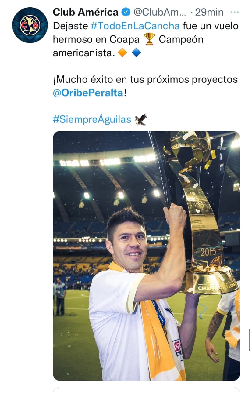 Así le dijeron adiós a Oribe Peralta tras el anuncio del fin de su carrera como futbolista profesional.