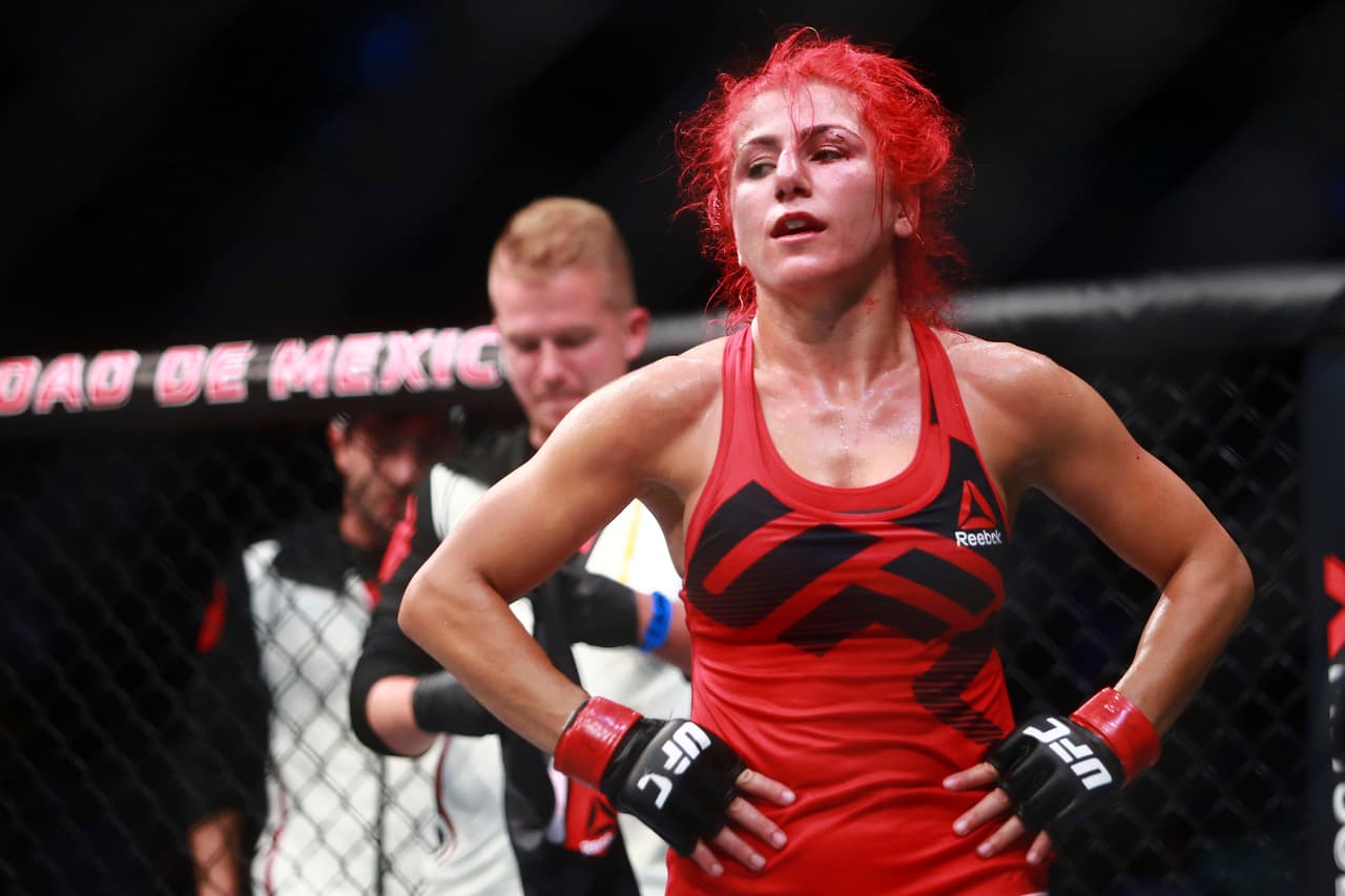 MEXICO CITY, MEXICO - AUGUST 05: Randa Markos of Canada reacts during the UFC Fight Night Mexico City at Arena Ciudad de Mexico on August 05, 2017 in Mexico City, Mexico. (Photo by Hector Vivas/Getty Images)