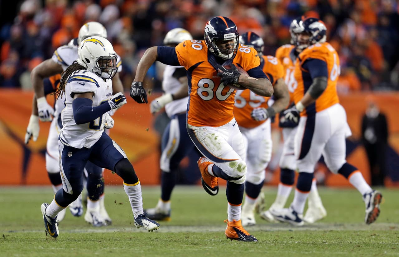 18.- San Diego Chargers - 12 de enero del 2014 (17-24 en Denver Broncos) (Playoffs Divisionales).- Una ventaja de 17-0 para iniciar el partido de Denver acabó siendo suficiente a pesar de un digno esfuerzo de los Chargers, una serie ofensiva de diez jugadas y tres conversiones en tercera oportunidad borraron los últimos cuatro minutos del juego para el triunfo de los Broncos.