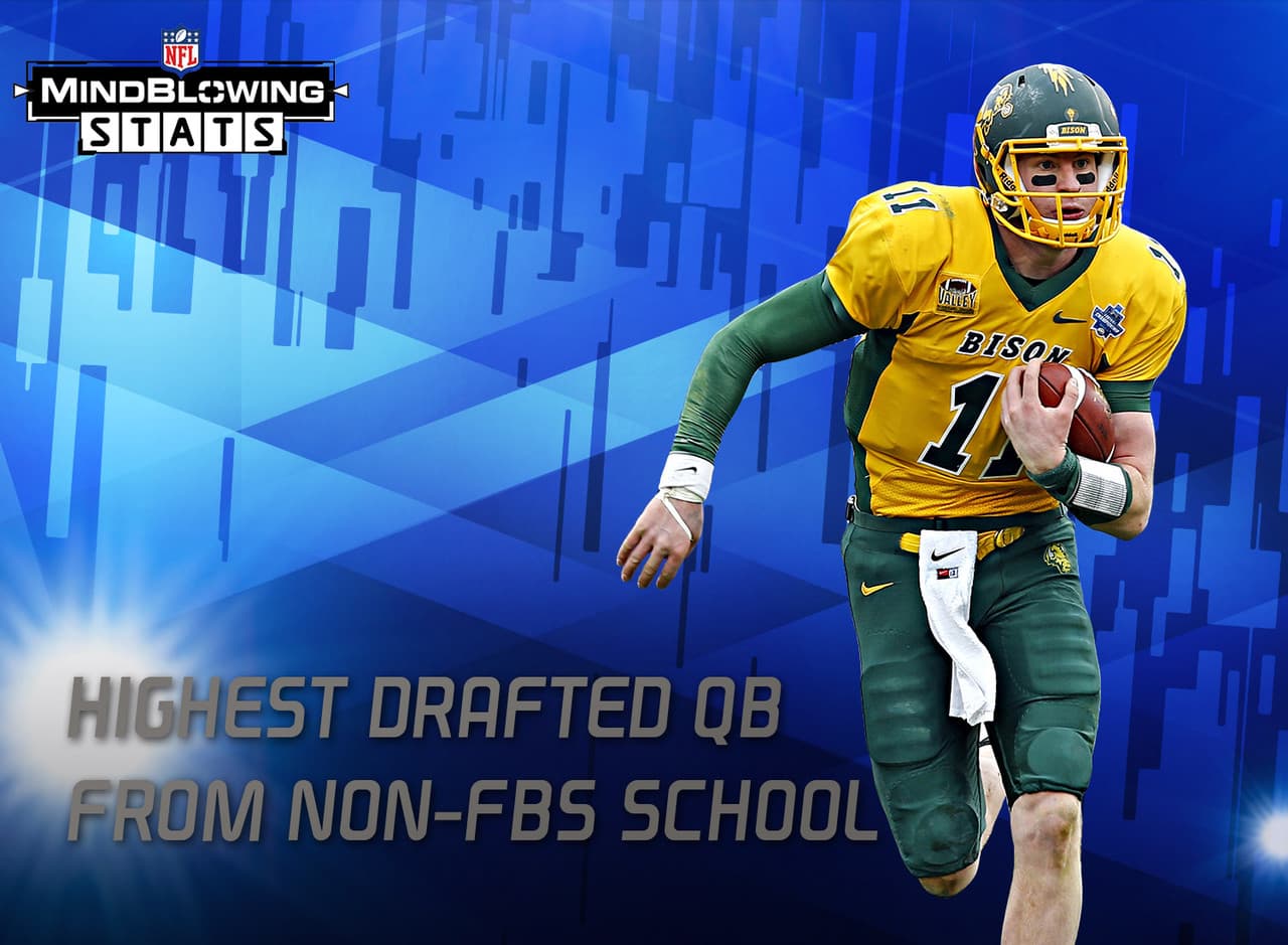 9.- De universidad pequeña a la grandeza.- Como segundo pick global, Carson Wentz es el QB reclutado más temprano en un Draft procedente de una universidad que no es de la FBS (primera división) desde que la FBS y la FCS se separaron en 1978. Es el quinto QB de escuela pequeña tomado en la primera ronda, los otros: Joe Flacco (Delaware), Steve McNair (Alcorn State), Ken O'Brien (UC-Davis) y Phil Simms (Morehead State).
