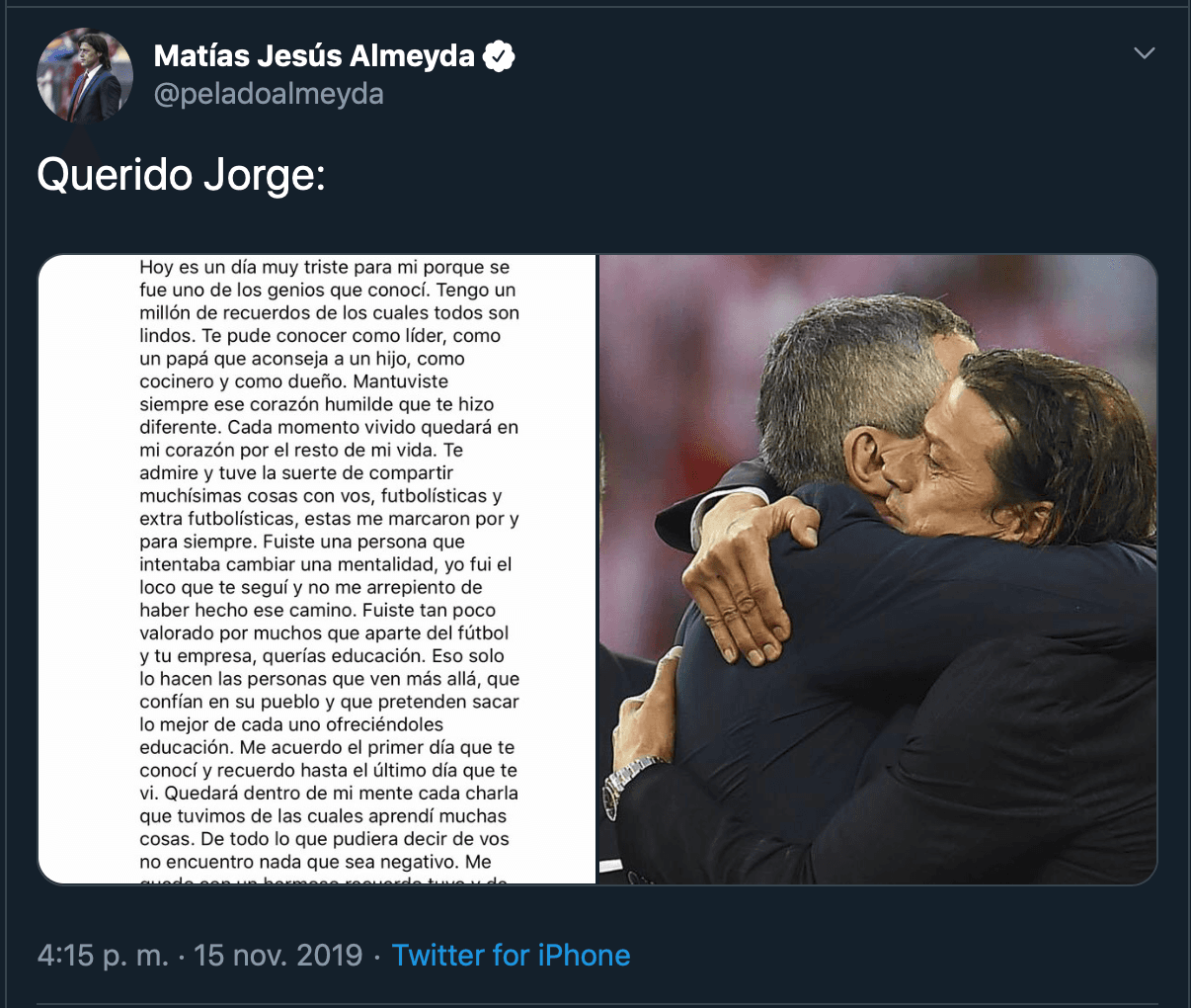 Clubes y jugadores lamentan profundamente el sensible fallecimiento de Jorge Vergara Madrigal.