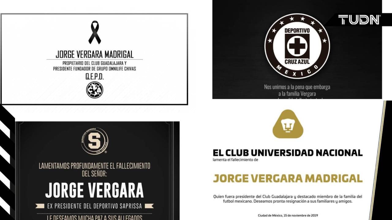 Clubes y jugadores lamentan profundamente el sensible fallecimiento de Jorge Vergara Madrigal.