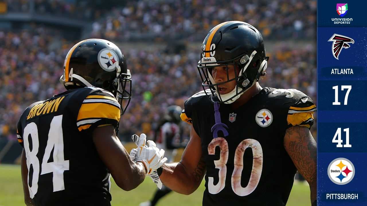 Antonio Brown se despachó con dos anotaciones, al igual que James Conner, y los Steelers le endilgaron su tercer revés seguido a los Atlanta Falcons.
