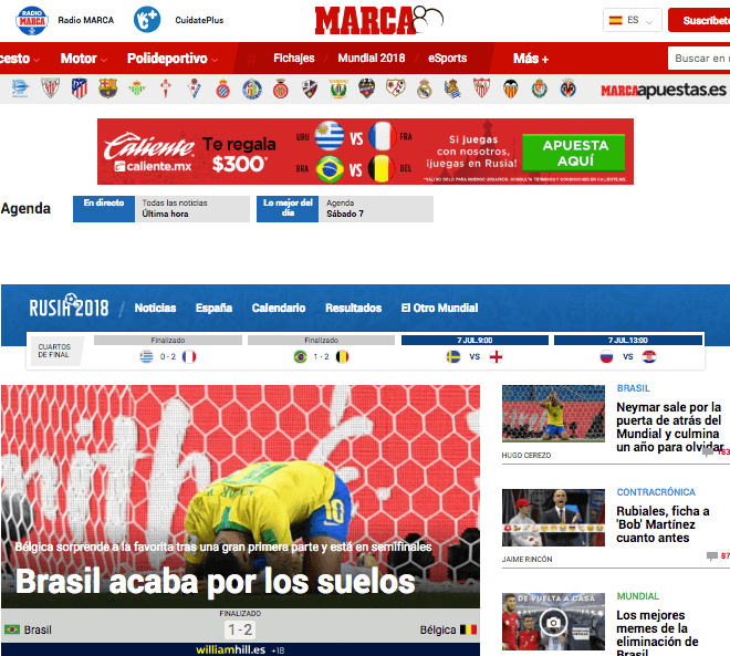El diario deportivo español
<i>Marca</i> fue contundente en su página principal, en la edición digital.