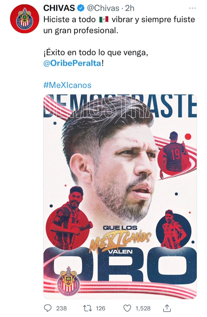 Así le dijeron adiós a Oribe Peralta tras el anuncio del fin de su carrera como futbolista profesional.