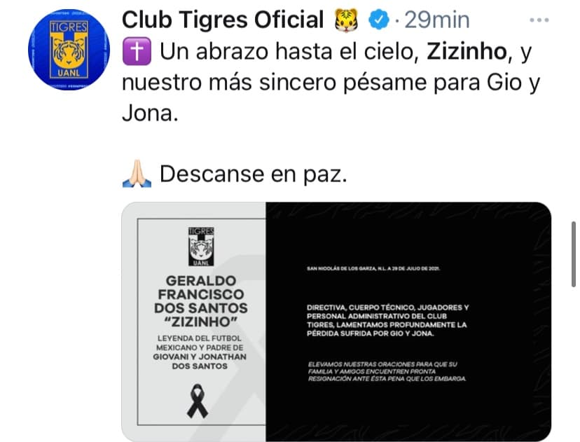 Las redes sociales se inundan con mensajes de apoyo y de pésame hacia la familia Dos Santos tras el fallecimiento de Geraldo Francisco dos Santos.