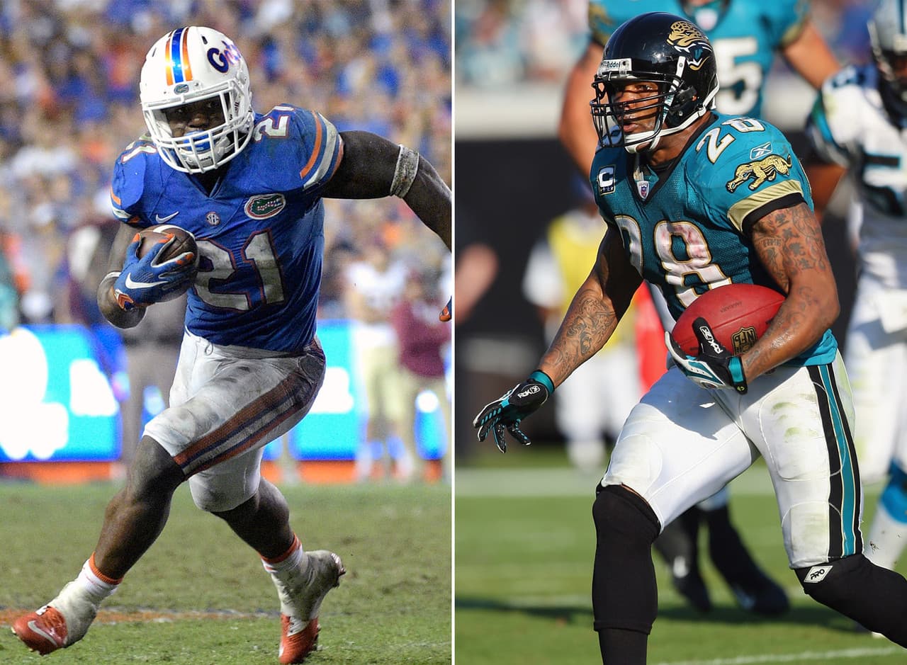 Kelvin Taylor, RB, Florida.- Su padre Fred Taylor es el líder corredor de todos los tiempos de los Jacksonville Jaguars (11,271 yardas). Kelvin Taylor siguió los pasos de su padre al jugar en la Universidad de Florida, donde Fred es uno de los más productivos en su posición en la historia de los Gators, también.