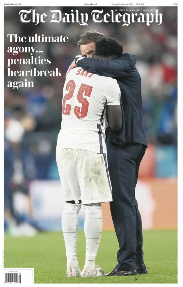 La prensa italiana celebra el campeonato en todos sus ejemplares, dedicándoles la portada a la 'Scuadra Azzurra', mientras que la prensa británica muestra, en la mayoría de sus periódicos muestra al entrenador Gareth Southgate abrazando a Bukayo Saka tras fallar el último penal que le dio la victoria a Italia.