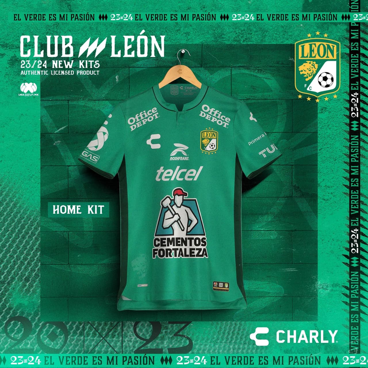 León vuelve a un verde fuerte para este certamen y un diseño diferente en su estilo de cuello.