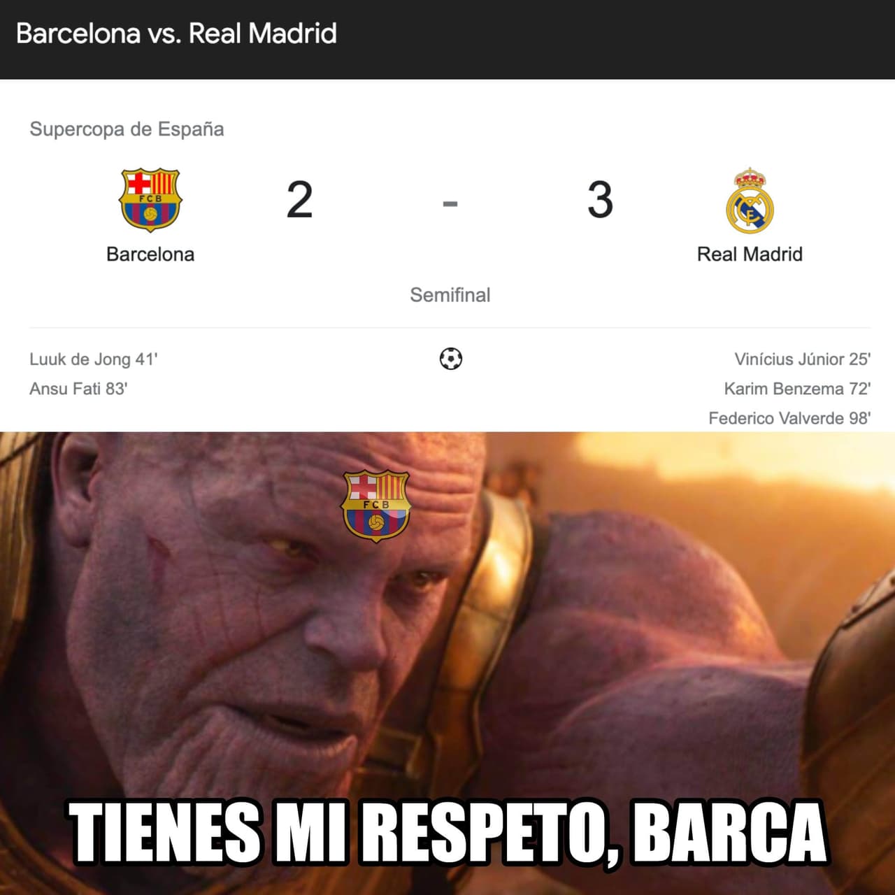 El Barcelona cayó 2-3 frente al Real Madrid en las semifinales de la Supercopa de España y los memes no tardaron mucho tiempo en aparecer.