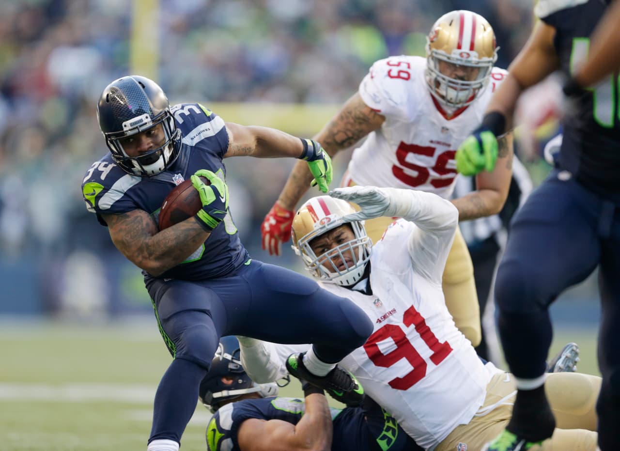 5. THOMAS RAWLS - Fue otro corredor de 200 yardas en la Semana 11. Consiguió 209 en 30 acarreos con un touchdown sobre los 49ers. En total consiguió 255 yardas desde la línea de golpeo, es decir, la mitad de las yardas totales de Seattle en el partido (508). ¿Alguien se acuerda de Marshawn Lynch?