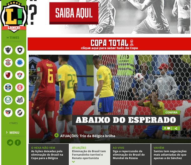 En otra de sus portadas el diario deportivo brasileño
<i>Lance</i>: Por debajo de lo esperado. Hablando de las expectativas que de esta Canarinha de Tite se tenían.