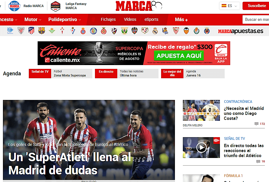 El diario deportivo español
<i>Marca </i>alude a un 'SuperAtleti' luego de llevarse este trofeo continental.
