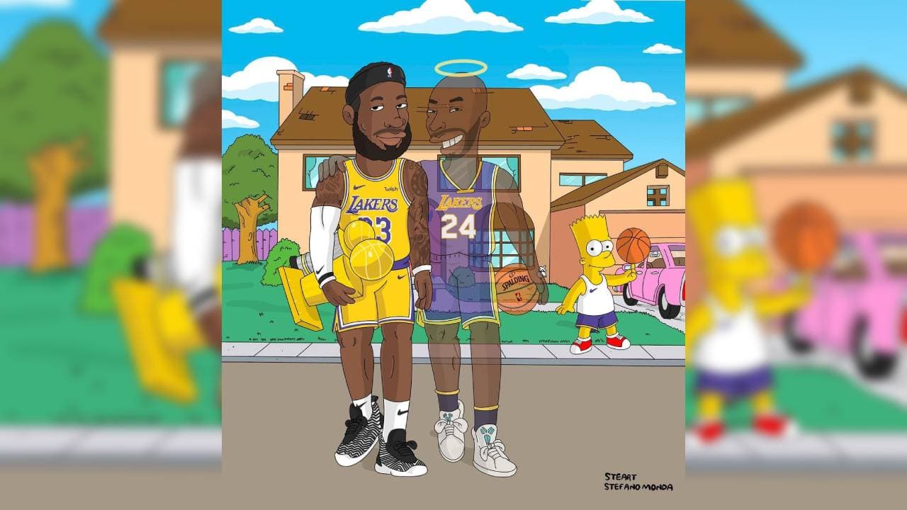 ¡Así lucen LeBron, Ronaldinho y más deportistas en el mundo de Los Simpson! | Kobe Bryant acompañando a LeBron James en sus logros.