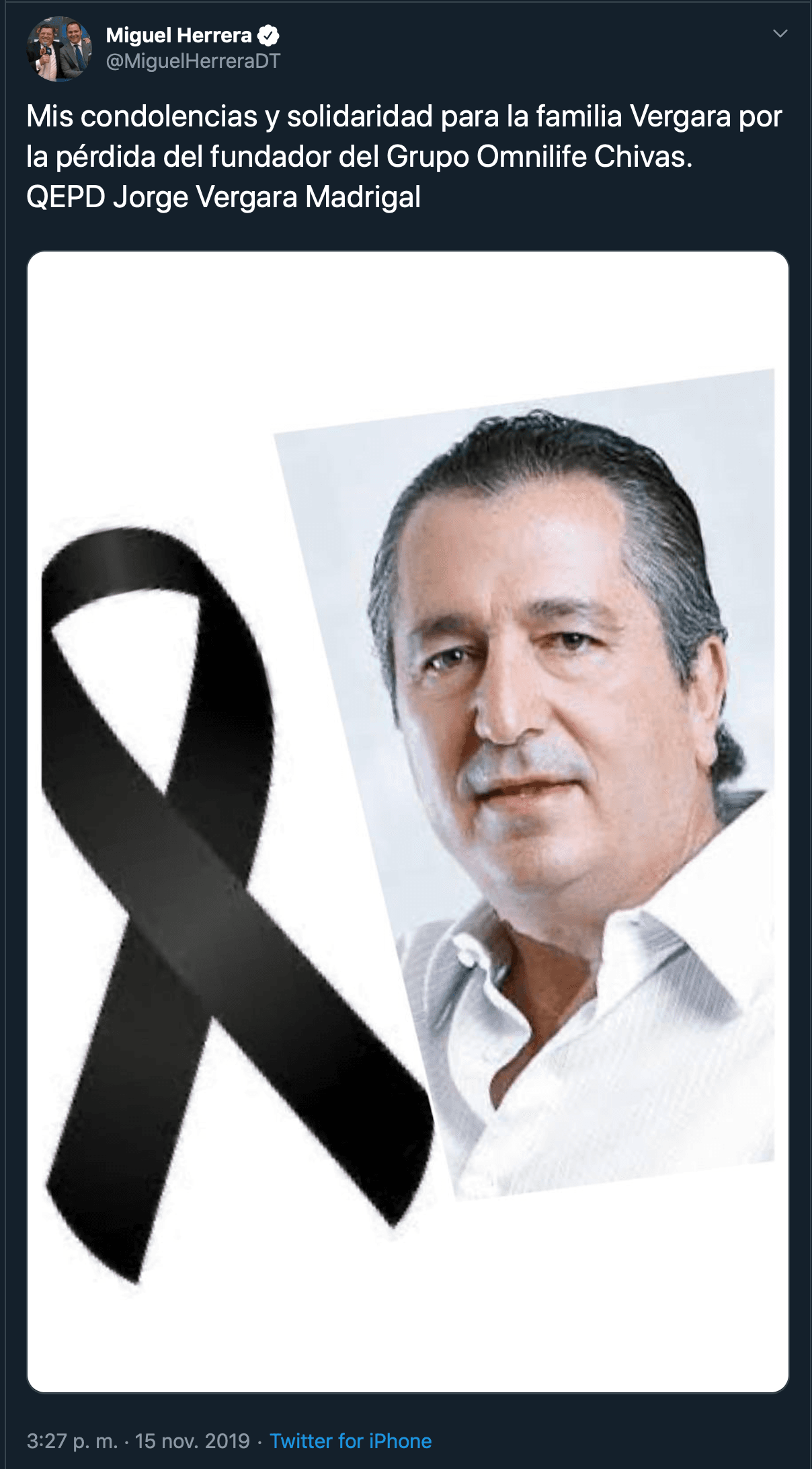 Clubes y jugadores lamentan profundamente el sensible fallecimiento de Jorge Vergara Madrigal.