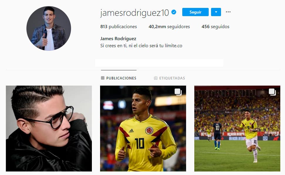 James Rodríguez ya rebasó los 40 millones y es el cuarto en Instagram.