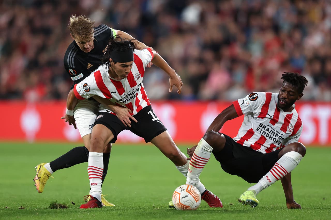El cuadro de PSV Eindhoven derrotó 2-0 de local al Arsenal en la UEFA Europa League; Betis gana sin Guardado al Ludogorets y Braga cae ante Union Berlín sin Lainez.