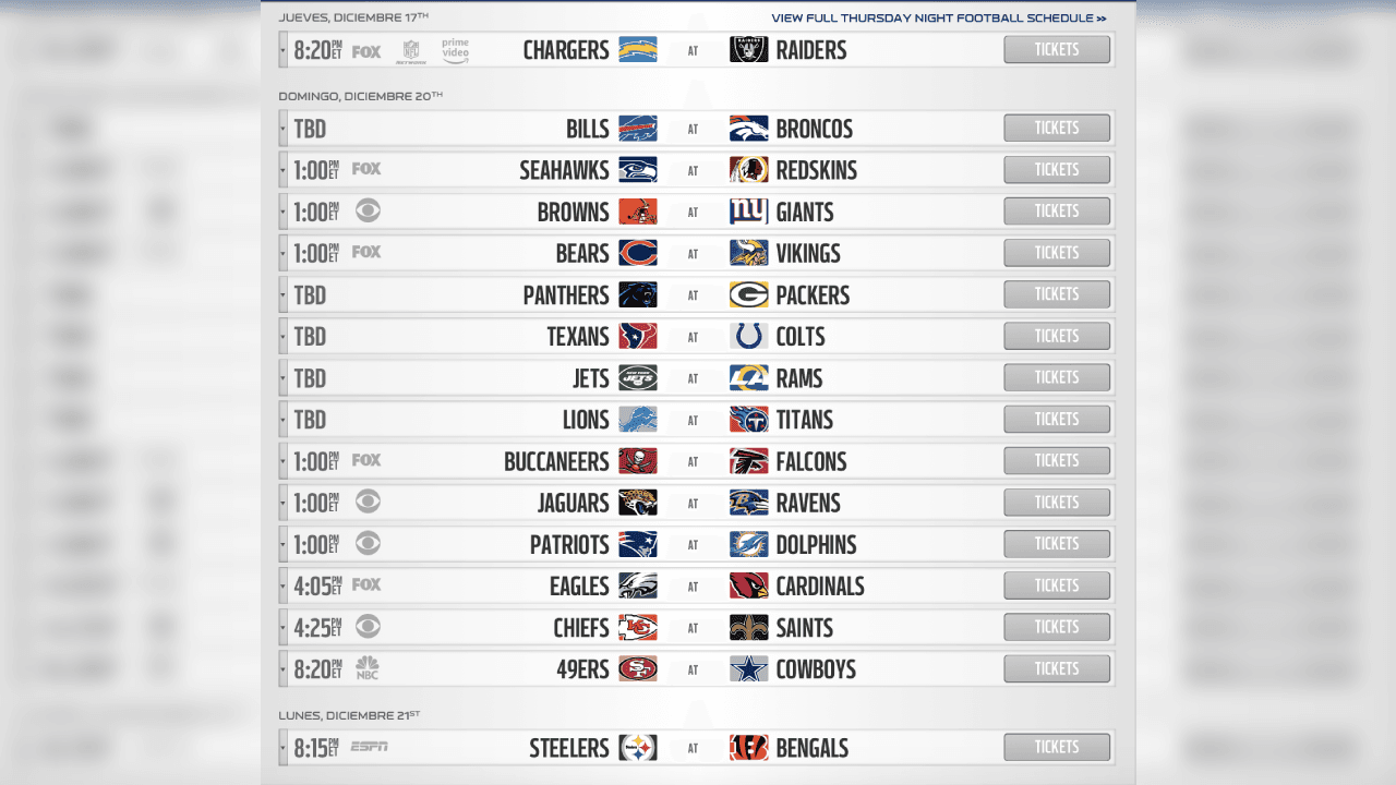 <b>SEMANA 15</b>
<br>- Brady volverá a enfrenar a los Falcons que no olvidan la remontada del Super Bowl LI.
<br>- Chiefs ante Saints se destaca y 49ers en contraa de Cowboys para cerrar la actividad del domingo.