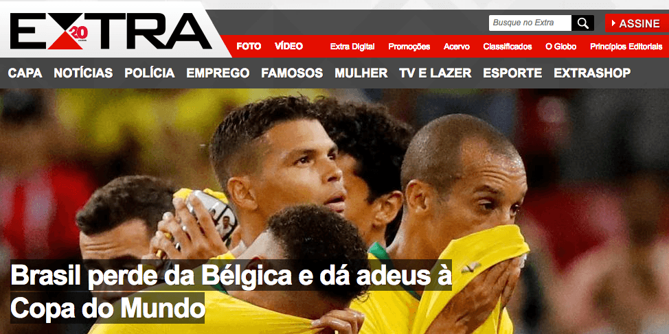 El diario
<i>Extra</i> de Brasil: Brasil pierde con Bélgica y le dice adiós a la Copa.