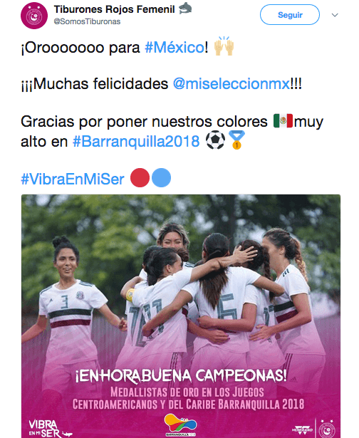 El equipo de Tiburones Rojos femenino fue parte de la emoción entre esas felicitaciones a México en Centroamericanos.