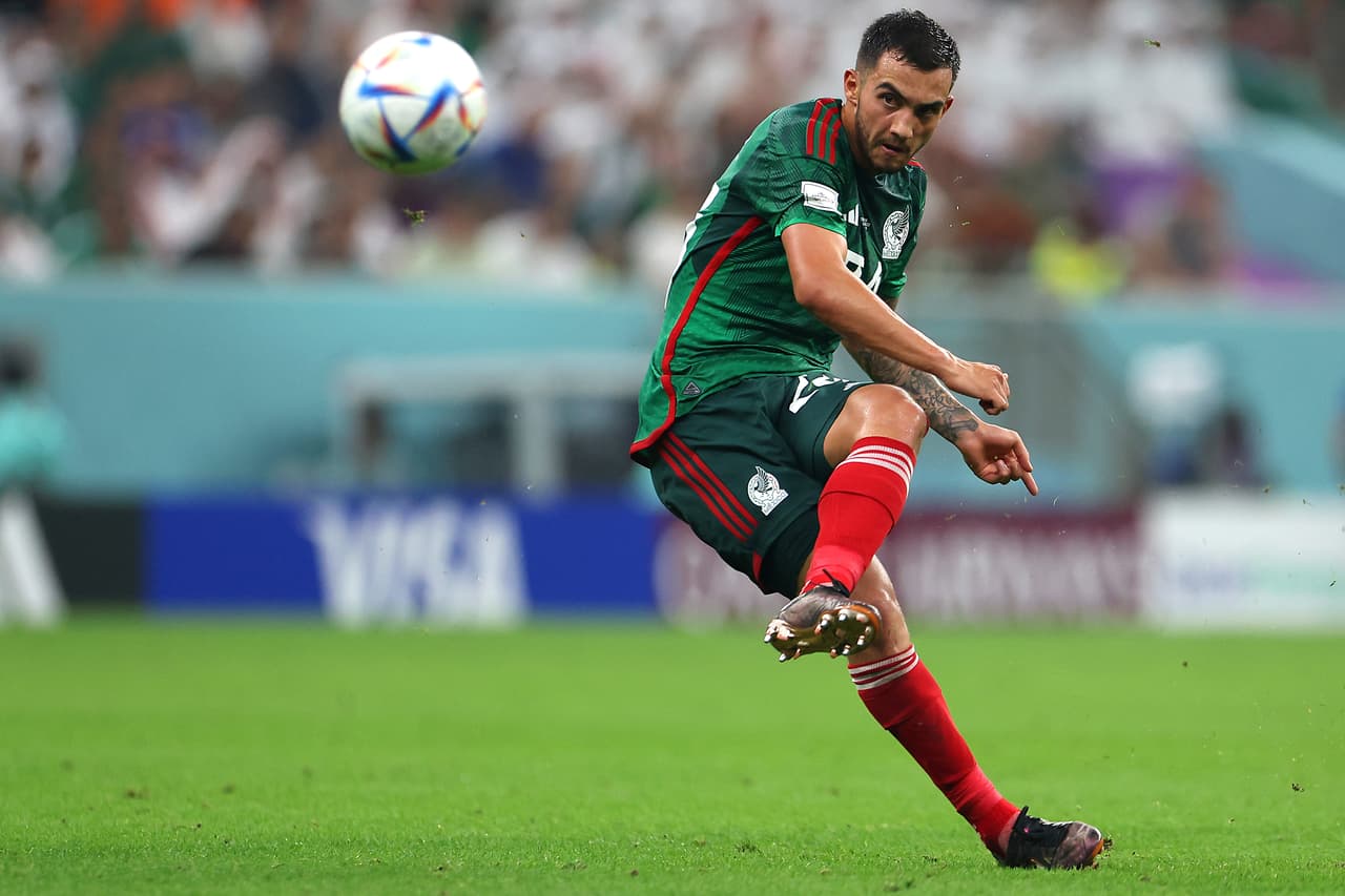 LUSAIL CITY, QATAR - NOVEMBER 30: Luis Chavez of Mexico in action during the FIFA World Cup Qatar 2022 Group C match between Saudi Arabia and Mexico at Lusail Stadium on November 30, 2022 in Lusail City, Qatar. (Photo by Francois Nel/Getty Images)