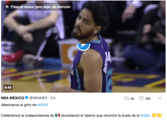 La cuenta de NBA, con un video resumen con los mexicanos en la liga de básquetbol en la historia, envió su saludo.