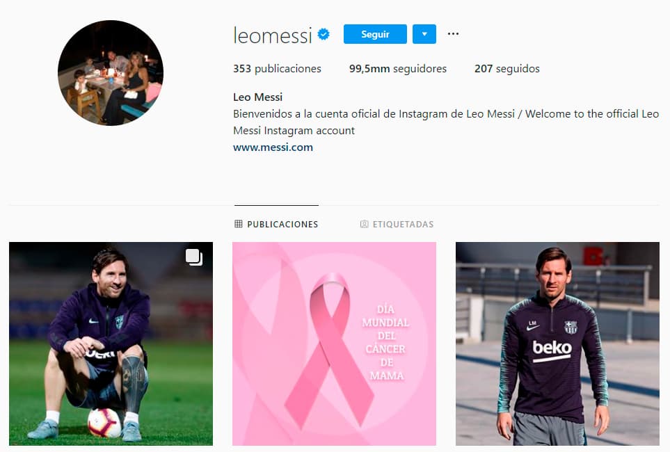 El argentino Leo Messi está cerca de los 100 millones en Instagram.