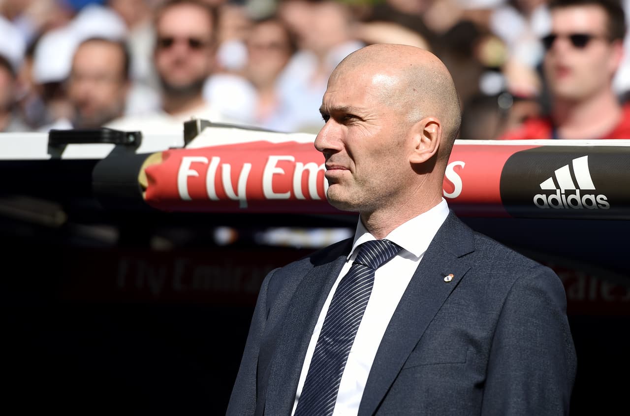 MADRID, SPAIN - MARCH 16: Zinedine Zidane, Manager of Real Madrid looks on during the La Liga match between Real Madrid CF and RC Celta de Vigo at Estadio Santiago Bernabeu on March 16, 2019 in Madrid, Spain. (Photo by Denis Doyle/Getty Images)