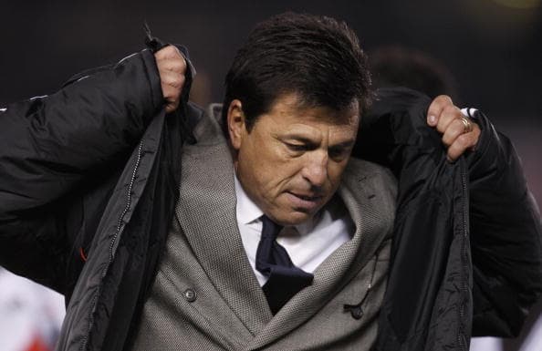Argentina's River Plate's coach Daniel Passarella reacts after the match against Arsenal during their Copa Sudamericana semi-finals football 14 November 2007 at Monumental Stadium in Buenos Aires, Argentina. Arsenal won 3-2 in a penalty shootout after the teams finished the regular time 0-0. AFP PHOTO/Alejandro PAGNI (Photo credit should read ALEJANDRO PAGNI/AFP/Getty Images)