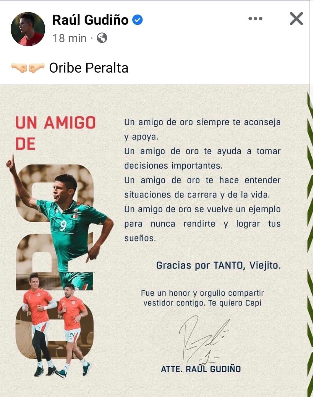 Así le dijeron adiós a Oribe Peralta tras el anuncio del fin de su carrera como futbolista profesional.