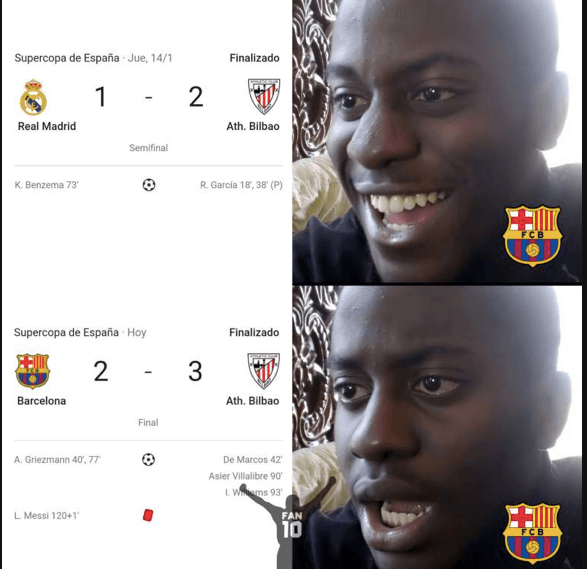 Los memes de la Supercopa de España se lanzan sin piedad sobre el Barcelona y el Real Madrod.