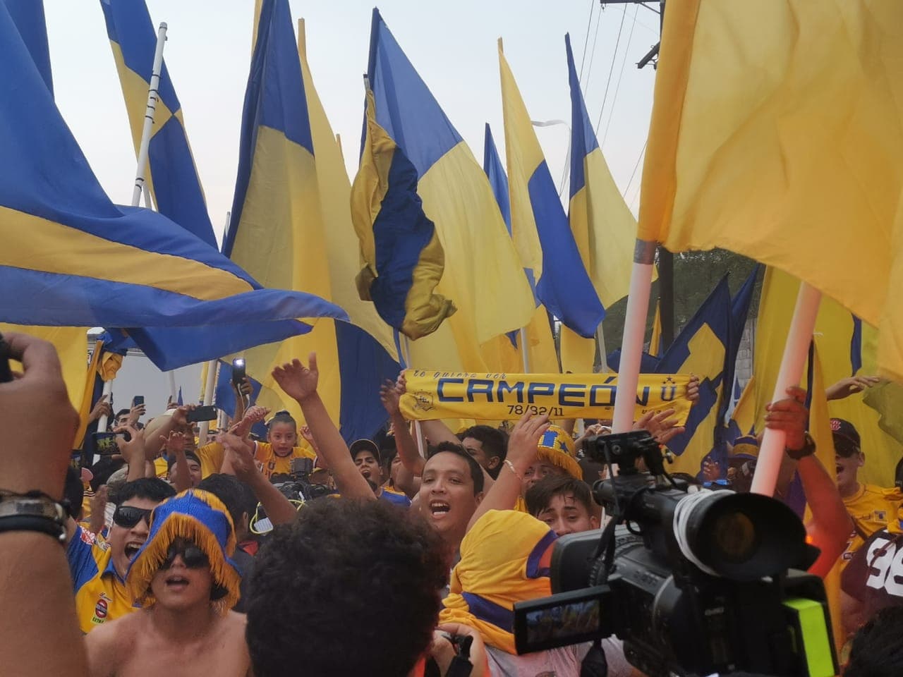 Fantástico ambiente el que crearon los fieles aficionados de los Tigres ante la llegada de su amado equipo a los alrededores del Estadio Universitario. ¡Miren qué colorido!