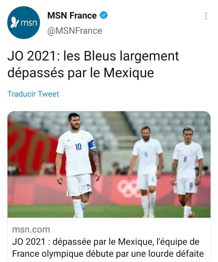 Estas fueron algunas de las reacciones, nacionales e internacionales, sobre la victoria de México ante Francia en su partido inaugural en los Juegos Olímpicos de Tokyo 2020.