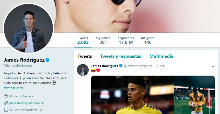 El colombiano James Rodríguez supera por muy poco al mediocampista del Real Madrid, con 17.8 millones de seguidores.