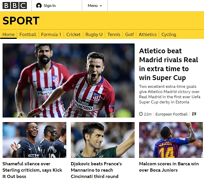 El portal de
<i>BBC Sport</i> realza el triunfo del equipo Colchonero en el tiempo extra sobre su acérrimo rival.
