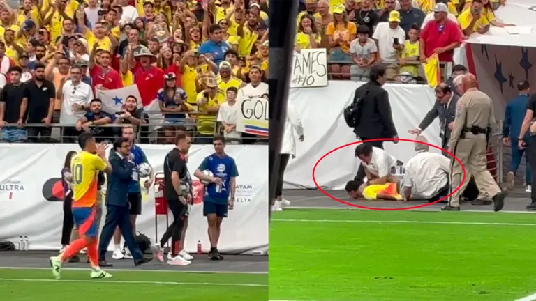 Copa America 2024: Fan tries to hug James Rodriguez and ends up knocked down | TUDN Colombia National Team